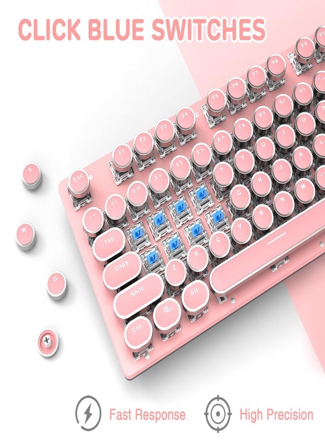 LexonElec Typewriter Style Retro Wired Mechanical Gaming Keyboard, Vintage Steampunk with White LED Backlit, 104-Key Anti-Ghosting Blue Switch Cute Keyboard, Round Keycaps Knob Control for PC/Win/Mac/Laptop - Image 4